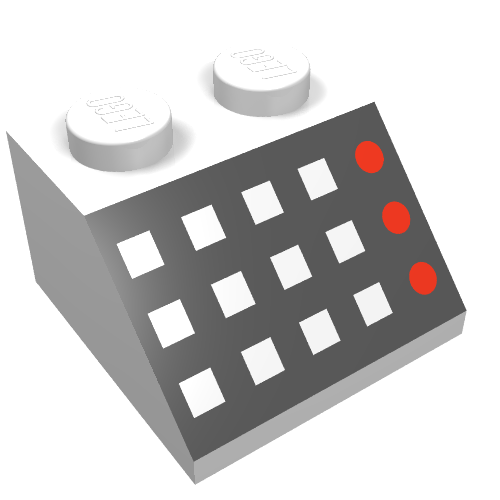 Part 3039p32 - Slope 45 2 x 2 with 12 Buttons and 3 Red Lamps on Black Background Pattern - De BrickPlaats