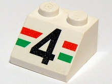 Part 3039pb006 - Slope 45 2 x 2 with Number 4 and Red and Green Stripes Pattern - De BrickPlaats