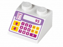 Part 3039pb092 - Slope 45 2 x 2 with Medium Lavender Cash Register with Magenta and Bright Light Orange Buttons Pattern - De BrickPlaats