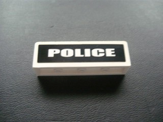 Part 30413pb019 - Panel 1 x 4 x 1 with White 'POLICE' on Black Background Pattern (Sticker) - Set 7236-1 - De BrickPlaats