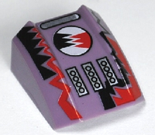 Part 30602pb011 - Slope, Curved 2 x 2 Lip with Red/Black Lightning Pattern (Gear) - De BrickPlaats