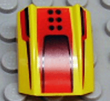 Part 30602pb020 - Slope, Curved 2 x 2 Lip with Black Dots and Scoop on Red Pattern - De BrickPlaats