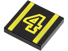 Part 3068pb0010 - Tile 2 x 2 with Number 4 Yellow Outline and Stripes Pattern - De BrickPlaats