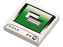 Part 3068pb0062 - Tile 2 x 2 with Computer Monitor with Dark Bluish Gray Icon Power Switch Pattern - De BrickPlaats