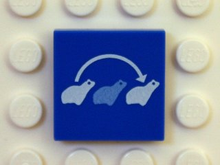 Part 3068pb0382 - Tile 2 x 2 with 3 Frogs and Curved Arrow (Leap Frog) Pattern - De BrickPlaats