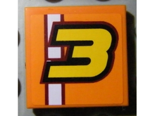 Part 3068pb0429 - Tile 2 x 2 with Yellow Number 3 and White Stripe Pattern (Sticker) - Set 8304 - De BrickPlaats
