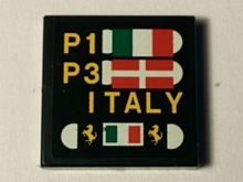 Part 3068pb0897 - Tile 2 x 2 with Pit Board with Italian and Danish Flags, 'P1', 'P3', 'ITALY' and Ferrari Logos Pattern (Sticker) - Set 40194 - De BrickPlaats