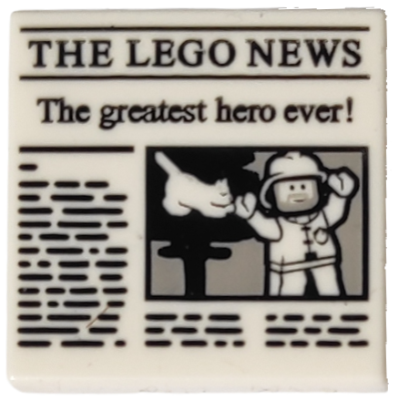Part 3068pb1105 - Tile 2 x 2 with Newspaper 'THE LEGO NEWS' and 'The greatest hero ever!' Pattern - De BrickPlaats