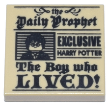 Part 3068pb1156 - Tile 2 x 2 with Newspaper, 'the Daily Prophet', 'EXCLUSIVE HARRY POTTER', 'The Boy who LIVED!', and Image of Boy with Glasses Pattern - De BrickPlaats