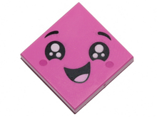 Part 3068pb1205 - Tile 2 x 2 with Face, Smile Open Mouth, Black Eyes with White Pupils, Raised Eyebrows, Red Cheeks Pattern - De BrickPlaats