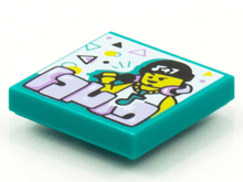 Part 3068pb1558 - Tile 2 x 2 with BeatBit Album Cover - Rapper in Black Beanie with Music Note Necklace Pattern - De BrickPlaats