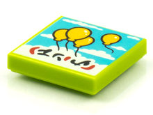 Part 3068pb1572 - Tile 2 x 2 with BeatBit Album Cover - Four Floating Yellow Balloons in Sky Pattern - De BrickPlaats