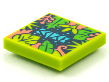 Part 3068pb1581 - Tile 2 x 2 with BeatBit Album Cover - Coral, Lime and Bright Green Tree Leaves Pattern - De BrickPlaats
