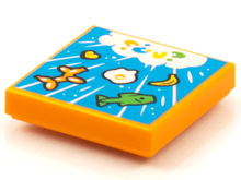 Part 3068pb1591 - Tile 2 x 2 with BeatBit Album Cover - Raining Fish, Banana, Balloon Animal and Egg Pattern - De BrickPlaats