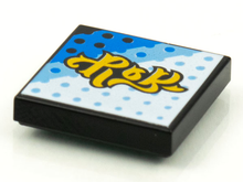 Part 3068pb1610 - Tile 2 x 2 with BeatBit Album Cover - Yellow Title on White, Bright Light Blue and Blue Background with Dot Grid Pattern - De BrickPlaats