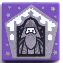 Part 3068pb1742 - Tile 2 x 2 with HP Chocolate Frog Card Albus Dumbledore Silver Pattern - De BrickPlaats