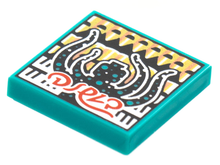Part 3068pb1783 - Tile 2 x 2 with BeatBit Album Cover - Black Minifigure with Tentacles and Dark Turquoise Spots Pattern - De BrickPlaats