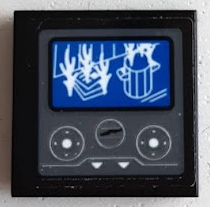 Part 3068pb2003 - Tile 2 x 2 with Screen with Trash Can and Newspaper on Fire and Buttons Pattern (Sticker) - Set 60215 - De BrickPlaats