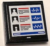 Part 3068pb2098 - Tile 2 x 2 with White and Blue Screen with 3 Patient Profiles, Red and Black Lines, and Heart Beat Lines Pattern (Sticker) - Set 60204 - De BrickPlaats