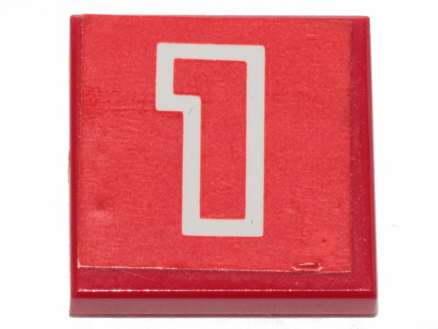 Part 3068pb2427 - Tile 2 x 2 with Number 1 Red with White Outline on Red Background Pattern (Sticker) - Set 6382 - De BrickPlaats