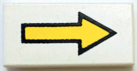 Part 3069p06 - Tile 1 x 2 with Arrow Long Yellow with Black Border Pattern - De BrickPlaats