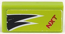 Part 3069pb0121 - Tile 1 x 2 with Red 'NXT' and Black and White Flames Pattern (Sticker) - Set 8119 - De BrickPlaats