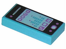 Part 3069pb0279 - Tile 1 x 2 with Smartphone with Phone, Mail, Speech Bubble, Star, Flower, Note, Play Button and Sound Level Pattern - De BrickPlaats