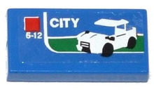 Part 3069pb0327 - Tile 1 x 2 with White Car, 'CITY' and '5-12' Pattern (Sticker) - Set 60050 - De BrickPlaats