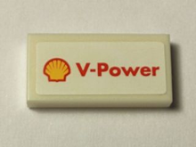 Part 3069pb0345 - Tile 1 x 2 with Shell Logo and 'V-Power' Pattern (Sticker) - Set 40195 - De BrickPlaats