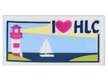 Part 3069pb0382 - Tile 1 x 2 with Lighthouse, Sailboat and 'I Heart HLC' Pattern - De BrickPlaats