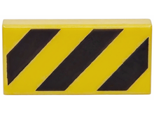 Part 3069pb0436 - Tile 1 x 2 with Black and Yellow Danger Stripes (Large Yellow Corners) Pattern - De BrickPlaats