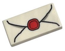Part 3069pb0779 - Tile 1 x 2 with Envelope with Red Wax Seal and Light Bluish Gray Highlights Pattern - De BrickPlaats
