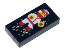 Part 3069pb0878 - Tile 1 x 2 with Pixelated Red and White Ninja with Hands on Fire Pattern - De BrickPlaats