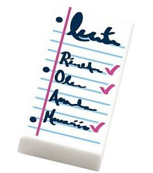 Part 3069pb0989 - Tile 1 x 2 with Notepad with Dark Blue List and Dark Pink Check Marks Pattern - De BrickPlaats