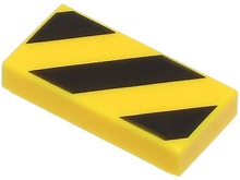 Part 3069pb1035 - Tile 1 x 2 with Black and Yellow Danger Stripes (Small Yellow Corners) Pattern - De BrickPlaats