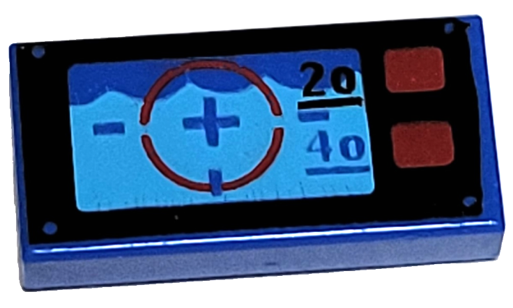 Part 3069px11 - Tile 1 x 2 with Underwater Periscope View with Crosshairs, '20', '40', and Red Buttons Pattern - De BrickPlaats