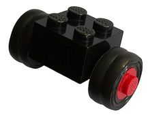 Part 3137c02assy1 - Brick, Modified 2 x 2 with Red Wheels for Dually Tire with Black Tires Smooth Small Dually (3137c02 / 7b) - De BrickPlaats