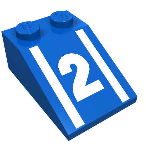 Part 3298p55 - Slope 33 3 x 2 with White Number 2 and Stripes Pattern - De BrickPlaats