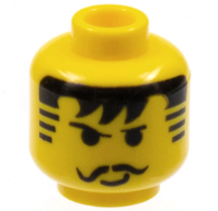 Part 3626pa3 - Minifigure, Head Moustache Black Bangs, Striped Sideburns Pattern - De BrickPlaats