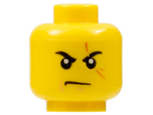 Part 3626pb0526 - Minifigure, Head Black Eyebrows, Dark Orange Scar Across Left Eye, Nougat Cheek Line and Chin Dimple, Scowl Pattern - De BrickPlaats