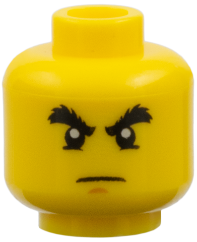 Part 3626pb0532 - Minifigure, Head Black Bushy Eyebrows, Lower Eyelids, Medium Nougat Chin Dimple, Stern Pattern - De BrickPlaats