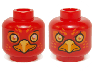 Part 3626pb1146 - Minifigure, Head Dual Sided Alien Chima Phoenix Orange Eye Circles and Feathers, Yellow Eyes, Beak, Surprised / Stern Pattern (Flinx) - De BrickPlaats