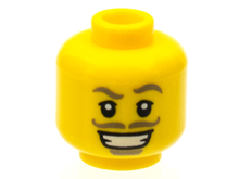 Part 3626pb1188 - Minifigure, Head Moustache Dark Tan Thin, Goatee, Wide Smile with Teeth Pattern - De BrickPlaats