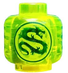 Part 3626pb1660 - Minifigure, Head without Face with Dark Green Dragon in Circle Pattern - De BrickPlaats