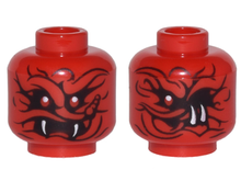 Part 3626pb1754 - Minifigure, Head Dual Sided Alien Snake with Black Wavy Lines, 2 Red Eyes and 2 White Fangs / 1 Red Eye and 2 White Fangs on Side Pattern - De BrickPlaats