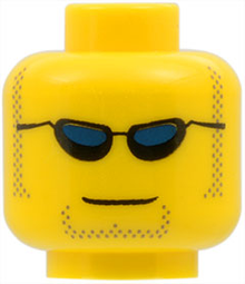 Part 3626px299 - Minifigure, Head Glasses with Dark Blue Sunglasses, Closed Mouth, Light Brown Sideburns and Goatee Pattern - De BrickPlaats