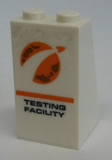 Part 3684cpb030 - Slope 75 2 x 2 x 3 - Solid Studs with Orange City Mars Exploration Logo and 'TESTING FACILITY' Pattern (Sticker) - Set 60228 - De BrickPlaats