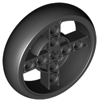 Part 39367pb02 - Wheel 56 x 14 Technic with Axle Hole and 8 Pin Holes with Molded Black Hard Rubber Tire Pattern - De BrickPlaats