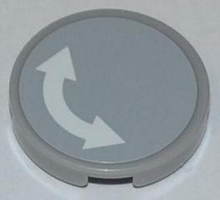 Part 4150pb125 - Tile, Round 2 x 2 with White Curved Arrow Double on Light Bluish Gray Background Pattern (Sticker) - Set 60018 - De BrickPlaats