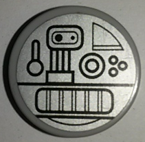Part 4150pb187 - Tile, Round 2 x 2 with Mechanical Parts on Silver Background Pattern (Sticker) - Set 7879 - De BrickPlaats